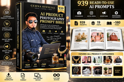 AI Product Photography Prompt Bible – 939 AI Prompts