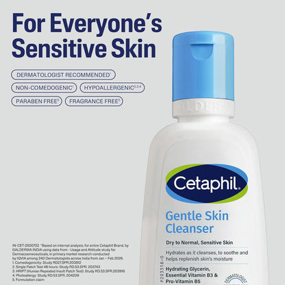 Cetaphil Gentle Skin Cleanser for Dry to Normal Sensitive Skin | Hydrating Face Wash with Glycerin, Vitamin B3 & Pro Vitamin B5 | Soap Free Cleanser | 59ml