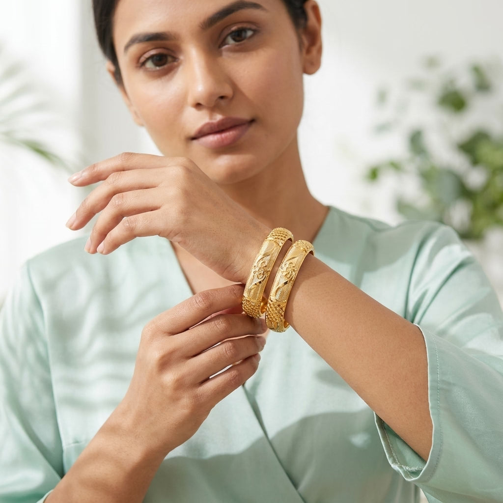 Gold Plated Designer Bangles for Women | Traditional Bangle Set (Pack of 2) - GEHNA OFFICIAL