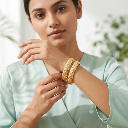 Gold Plated Designer Bangles for Women | Traditional Bangle Set (Pack of 2)