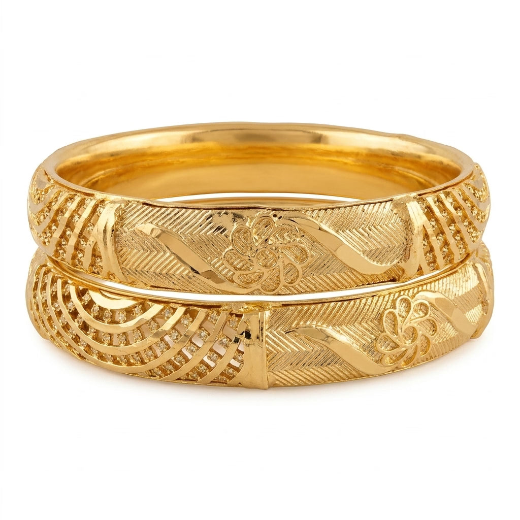 Gold Plated Designer Bangles for Women | Traditional Bangle Set (Pack of 2)