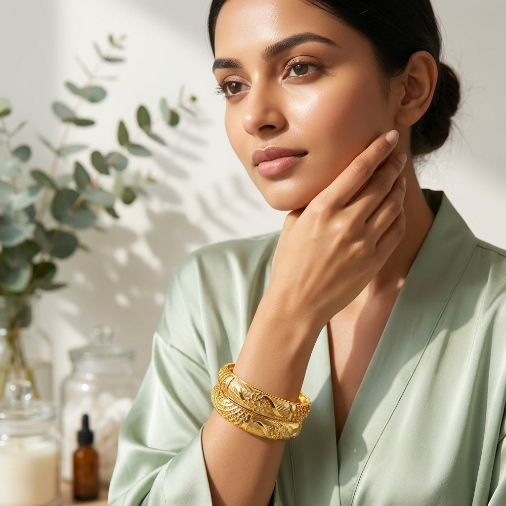 Gold Plated Designer Bangles for Women | Traditional Bangle Set (Pack of 2) - GEHNA OFFICIAL