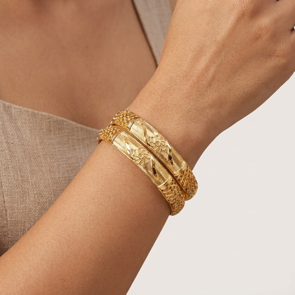 Gold Plated Designer Bangles for Women | Traditional Bangle Set (Pack of 2) - GEHNA OFFICIAL