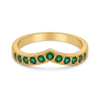 Emerald Green V Shape Gold Plated Ring for Women | Minimalist Designer Band Ring