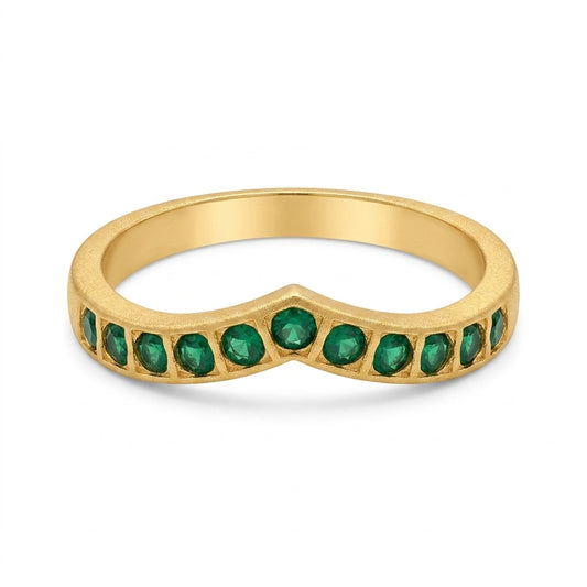 Emerald Green V Shape Gold Plated Ring for Women | Minimalist Designer Band Ring