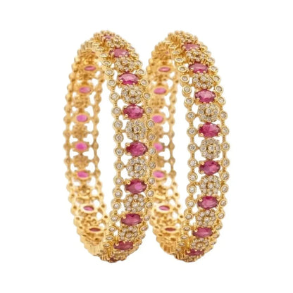 Stunning Ruby Gold Plated Bangles with American Diamonds - Elevate Your Style