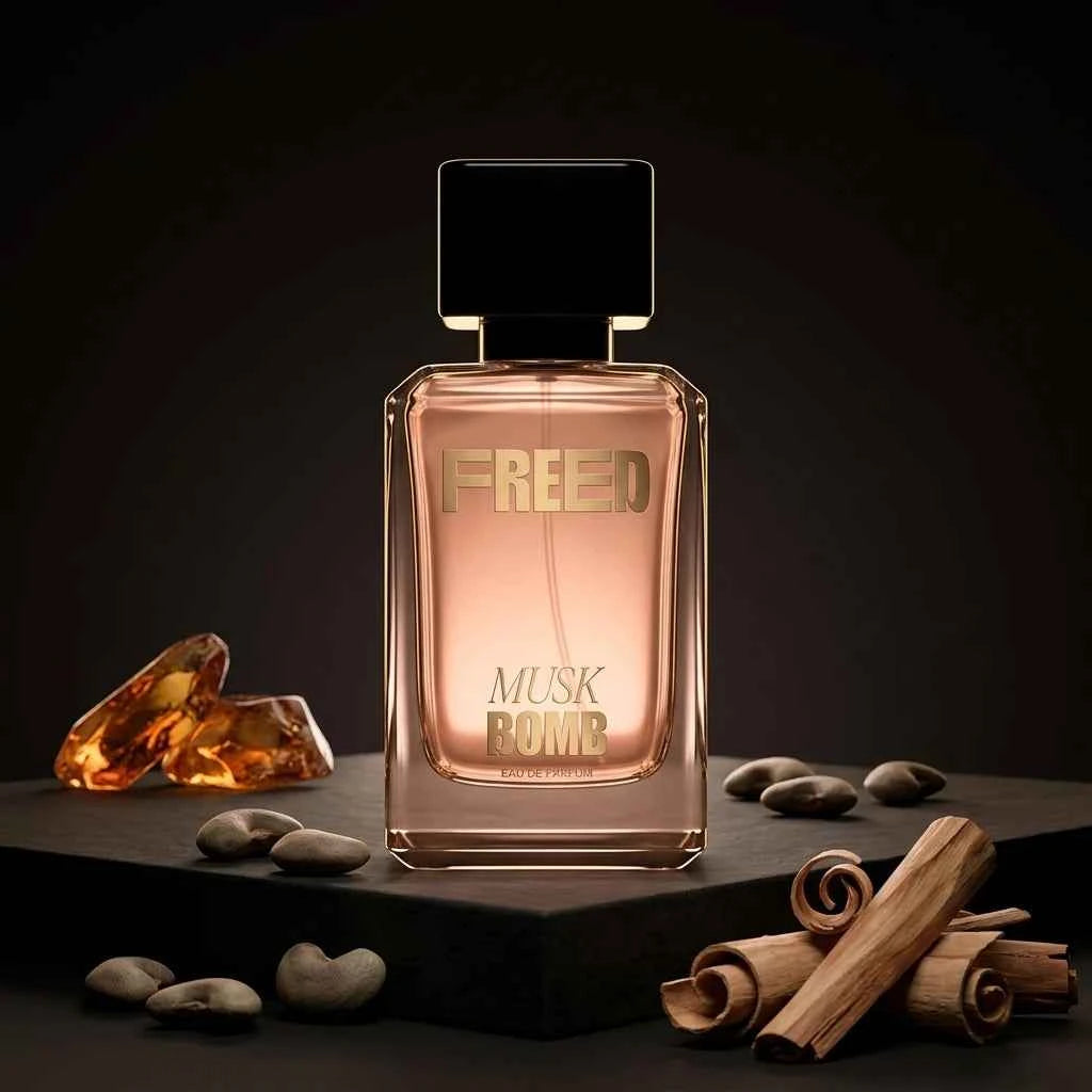 freed musk bomb eau de parfum for men, long lasting luxury musky woody perfume