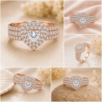 GEHNA OFFICIAL gold plated ring featuring a white heart-shaped stone surrounded by sparkling zircon accents