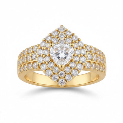 GEHNA OFFICIAL gold plated ring featuring a white heart-shaped stone surrounded by sparkling zircon accents