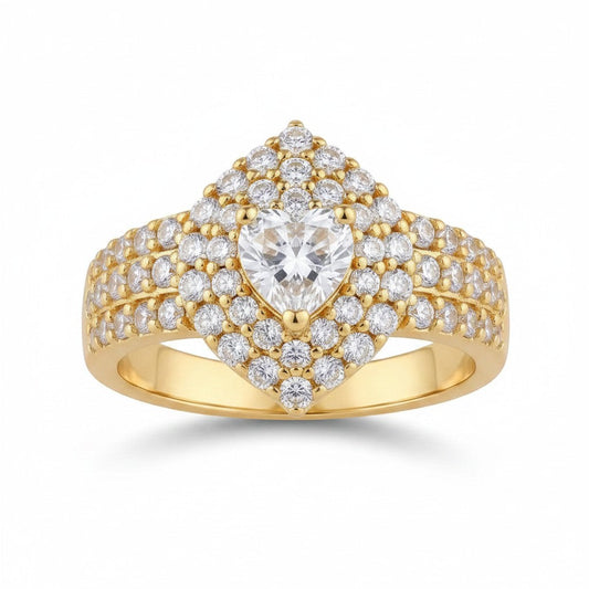 GEHNA OFFICIAL gold plated ring featuring a white heart-shaped stone surrounded by sparkling zircon accents