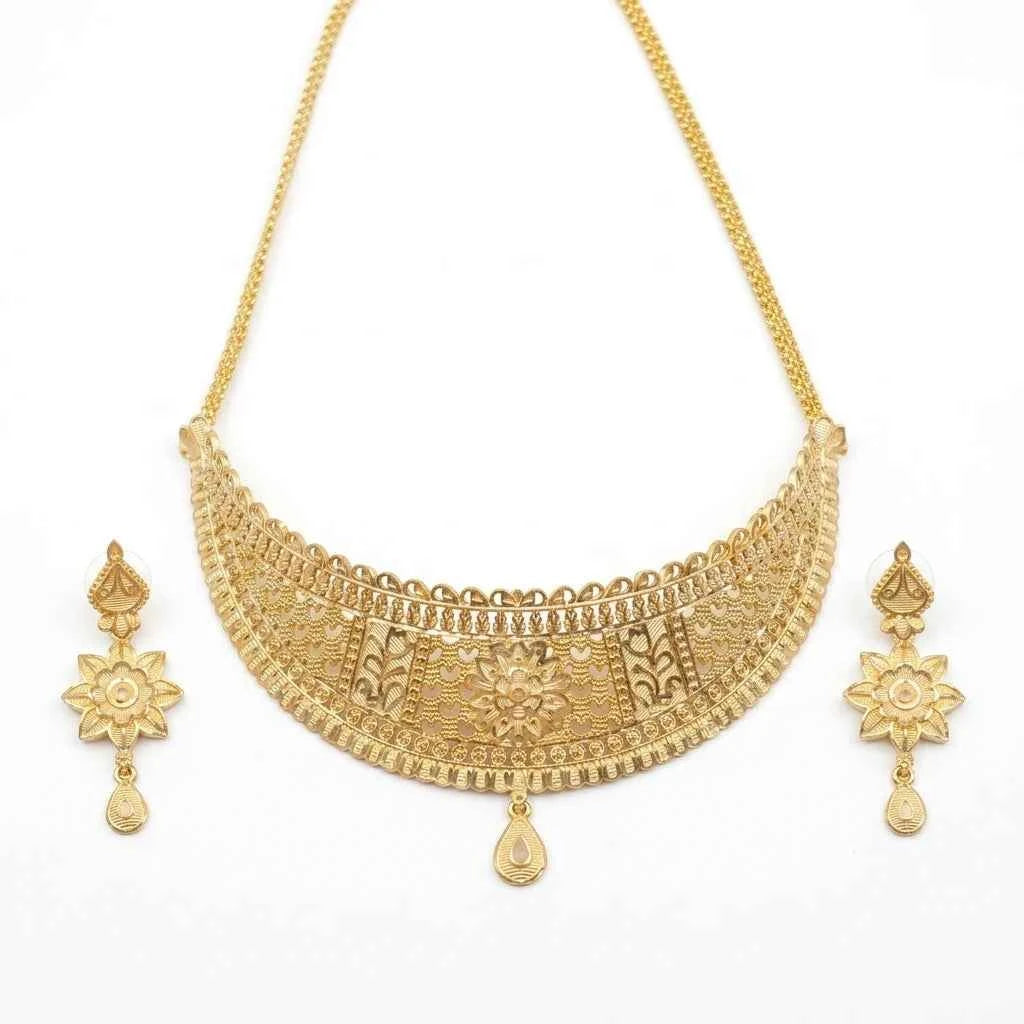 Gold Plated Floral Statement Necklace Set for Women | Designer Ethnic Jewellery Set - GEHNA OFFICIAL