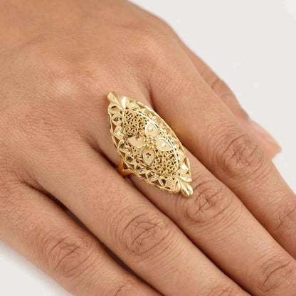 Gold Plated Vintage Filigree Statement Ring for Women | Adjustable Designer Cocktail Ring