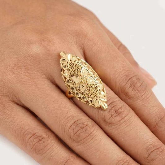 Gold Plated Vintage Filigree Statement Ring for Women | Adjustable Designer Cocktail Ring - GEHNA OFFICIAL