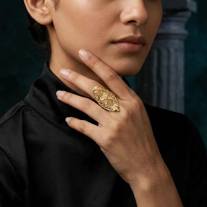 Gold Plated Vintage Filigree Statement Ring for Women | Adjustable Designer Cocktail Ring