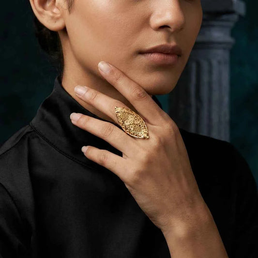 Gold Plated Vintage Filigree Statement Ring for Women | Adjustable Designer Cocktail Ring - GEHNA OFFICIAL