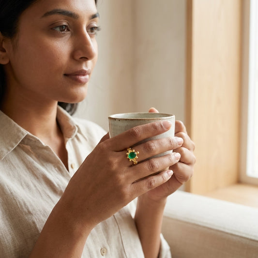 Green Stone Turtle Gold Plated Ring for Women | Designer Ring