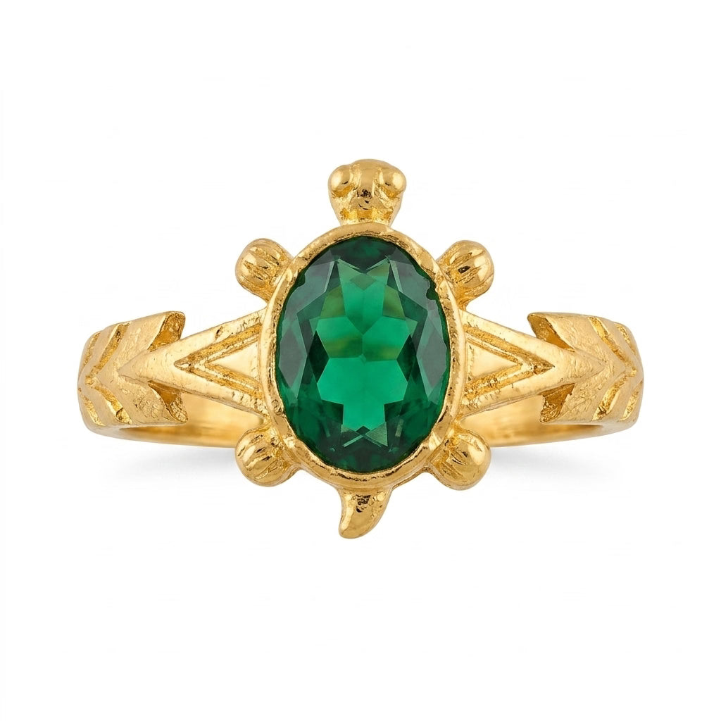 green stone turtle gold plated ring for women | designer ring