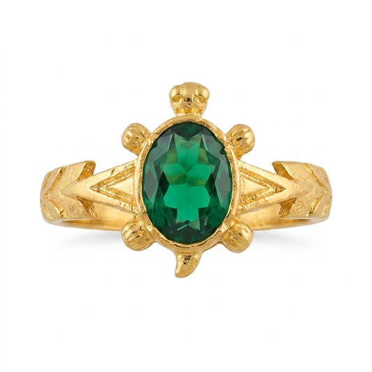 Green Stone Turtle Gold Plated Ring for Women | Designer Ring