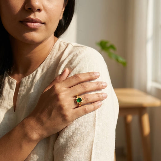 Green Stone Turtle Gold Plated Ring for Women | Designer Ring
