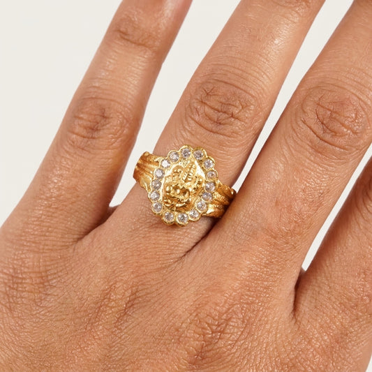 Lord Ganesha Gold Plated Ring for Women & Men | American Diamond Designer Ring