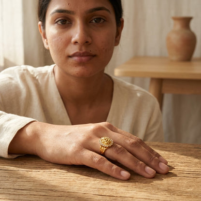 Lord Ganesha Gold Plated Ring for Women & Men | American Diamond Designer Ring