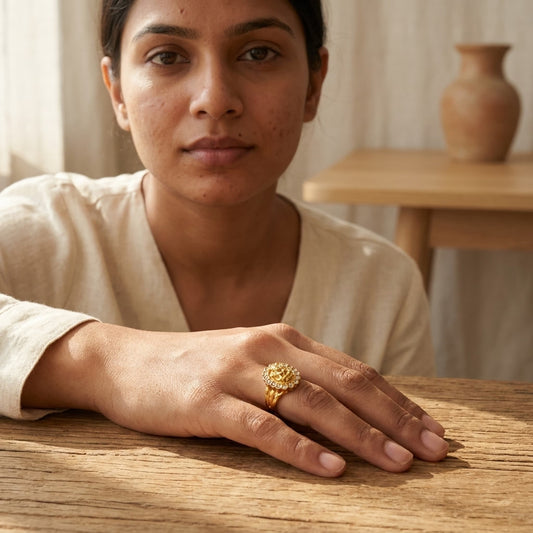 Lord Ganesha Gold Plated Ring for Women & Men | American Diamond Designer Ring