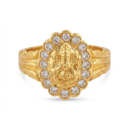 Lord Ganesha Gold Plated Ring for Women & Men | American Diamond Designer Ring