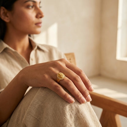 Lord Ganesha Gold Plated Ring for Women & Men | American Diamond Designer Ring