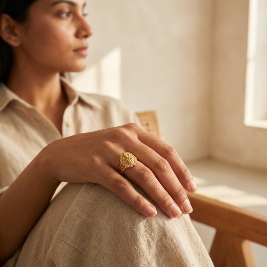Lord Ganesha Gold Plated Ring for Women & Men | American Diamond Designer Ring