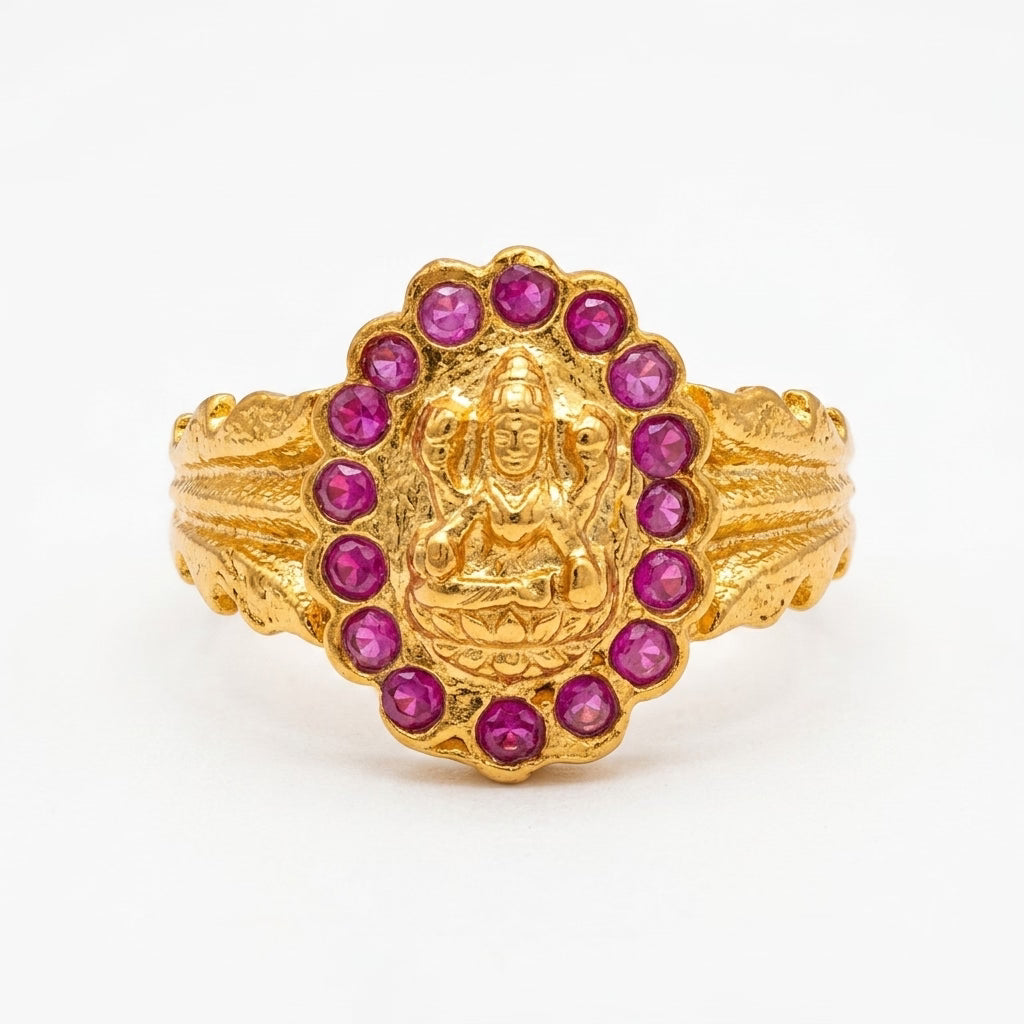 mahalakshmi gold plated ring for women | ruby stone religious ring