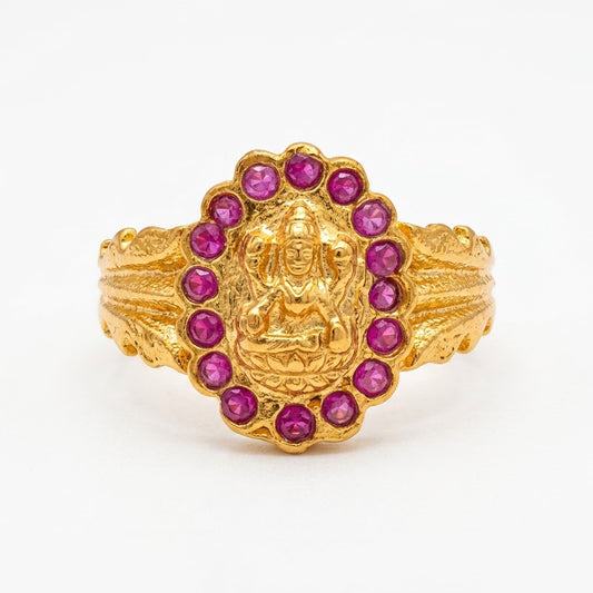 Mahalakshmi Gold Plated Ring for Women | Ruby Stone Religious Ring