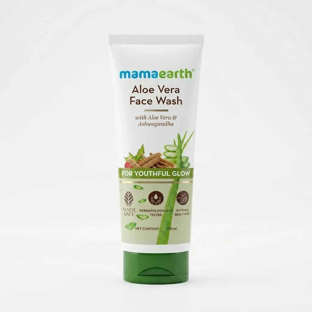 Mamaearth Aloe Vera Face Wash 100ml with Aloe Vera & Ashwagandha | Hydrating Face Wash for Youthful Glow | For All Skin Types