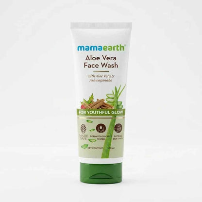Mamaearth Aloe Vera Face Wash 100ml with Aloe Vera & Ashwagandha | Hydrating Face Wash for Youthful Glow | For All Skin Types