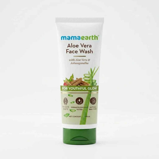 Mamaearth Aloe Vera Face Wash 100ml with Aloe Vera & Ashwagandha | Hydrating Face Wash for Youthful Glow | For All Skin Types - GEHNA OFFICIAL