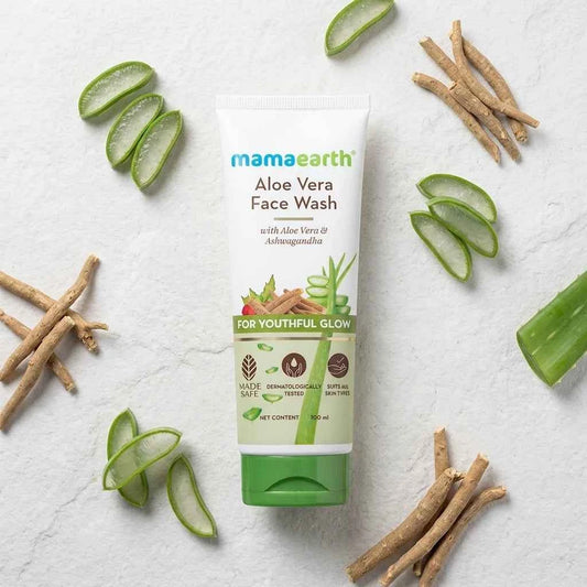 Mamaearth Aloe Vera Face Wash 100ml with Aloe Vera & Ashwagandha | Hydrating Face Wash for Youthful Glow | For All Skin Types - GEHNA OFFICIAL