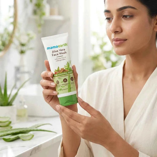 Mamaearth Aloe Vera Face Wash 100ml with Aloe Vera & Ashwagandha | Hydrating Face Wash for Youthful Glow | For All Skin Types - GEHNA OFFICIAL