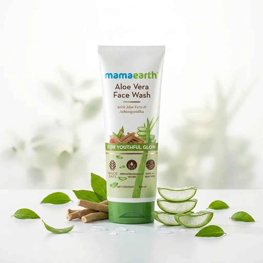 Mamaearth Aloe Vera Face Wash 100ml with Aloe Vera & Ashwagandha | Hydrating Face Wash for Youthful Glow | For All Skin Types - GEHNA OFFICIAL