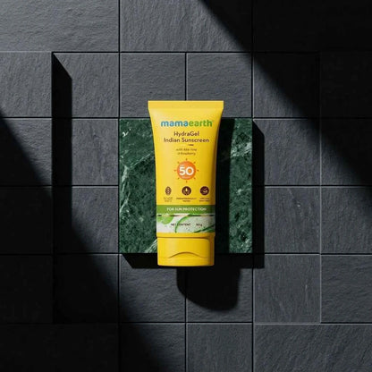 Mamaearth HydraGel Indian Sunscreen SPF 50 PA+++ 50g with Aloe Vera & Raspberry | Lightweight Gel Sunscreen for All Skin Types