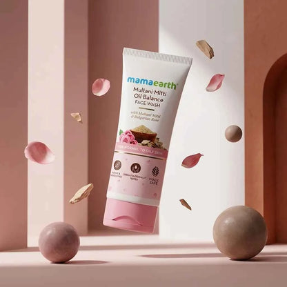 Mamaearth Multani Mitti Oil Balance Face Wash 100ml with Multani Mitti & Bulgarian Rose | Oil Control Face Wash for Normal to Oily Skin