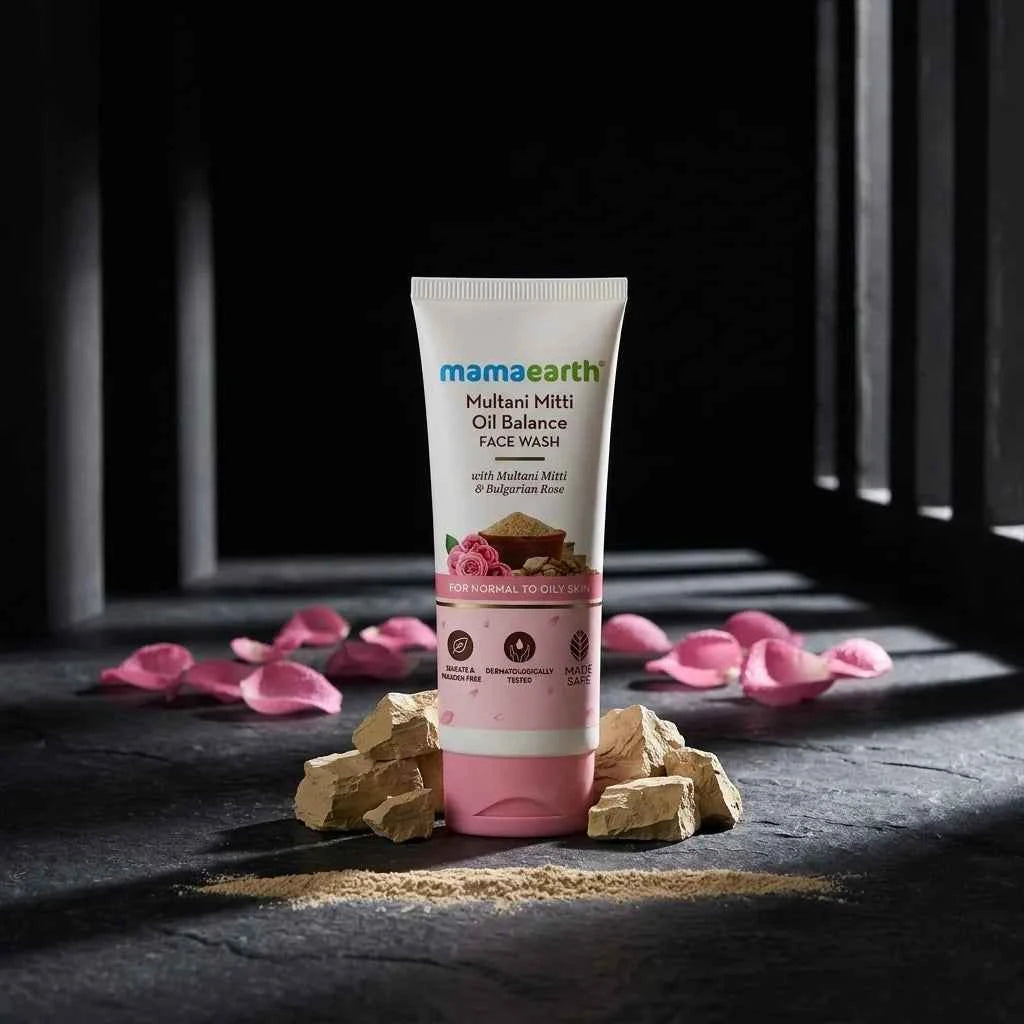 mamaearth multani mitti oil balance face wash 100ml with multani mitti & bulgarian rose | oil control face wash for normal to oily skin