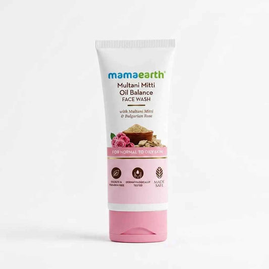 Mamaearth Multani Mitti Oil Balance Face Wash 100ml with Multani Mitti & Bulgarian Rose | Oil Control Face Wash for Normal to Oily Skin - GEHNA OFFICIAL