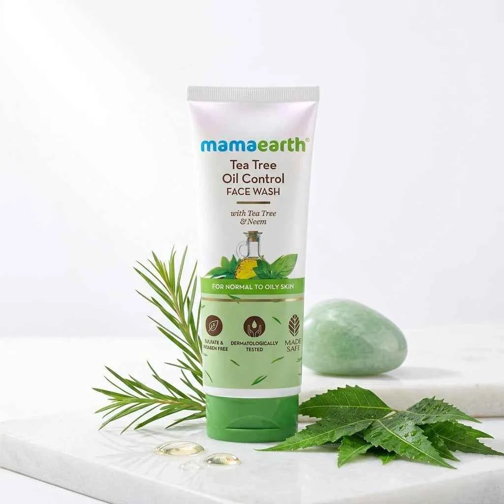 mamaearth tea tree oil control face wash 100ml with tea tree & neem | oil control face wash for normal to oily skin