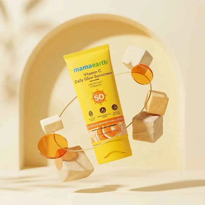 Mamaearth Vitamin C Daily Glow Sunscreen SPF 50 PA+++ 50g with Vitamin C & Turmeric | Broad Spectrum UVA & UVB Protection | For All Skin Types