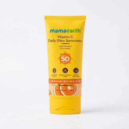 Mamaearth Vitamin C Daily Glow Sunscreen SPF 50 PA+++ 50g with Vitamin C & Turmeric | Broad Spectrum UVA & UVB Protection | For All Skin Types
