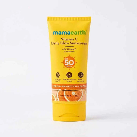 Mamaearth Vitamin C Daily Glow Sunscreen SPF 50 PA+++ 50g with Vitamin C & Turmeric | Broad Spectrum UVA & UVB Protection | For All Skin Types - GEHNA OFFICIAL