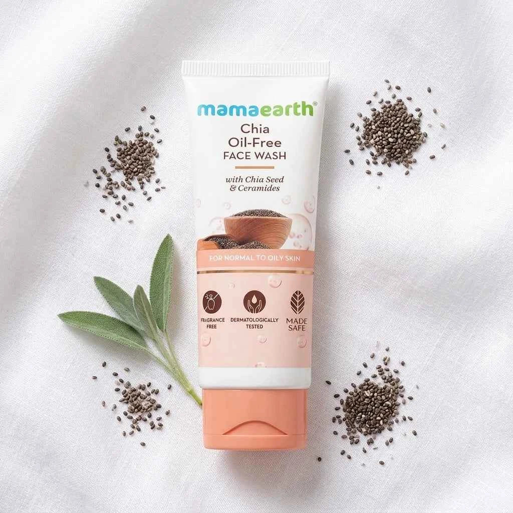 Mamaearth Chia Oil Free Face Wash 100ml with Chia Seed & Ceramides | Oil Free Face Cleanser for Normal to Oily Skin