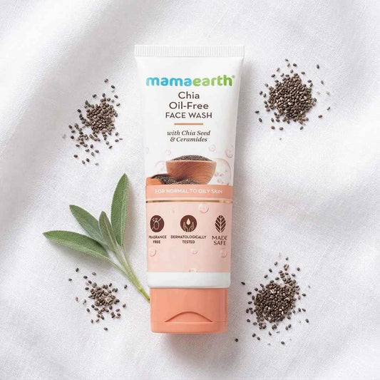 Mamaearth Chia Oil Free Face Wash 100ml with Chia Seed & Ceramides | Oil Free Face Cleanser for Normal to Oily Skin - GEHNA OFFICIAL