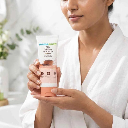 Mamaearth Chia Oil Free Face Wash 100ml with Chia Seed & Ceramides | Oil Free Face Cleanser for Normal to Oily Skin - GEHNA OFFICIAL