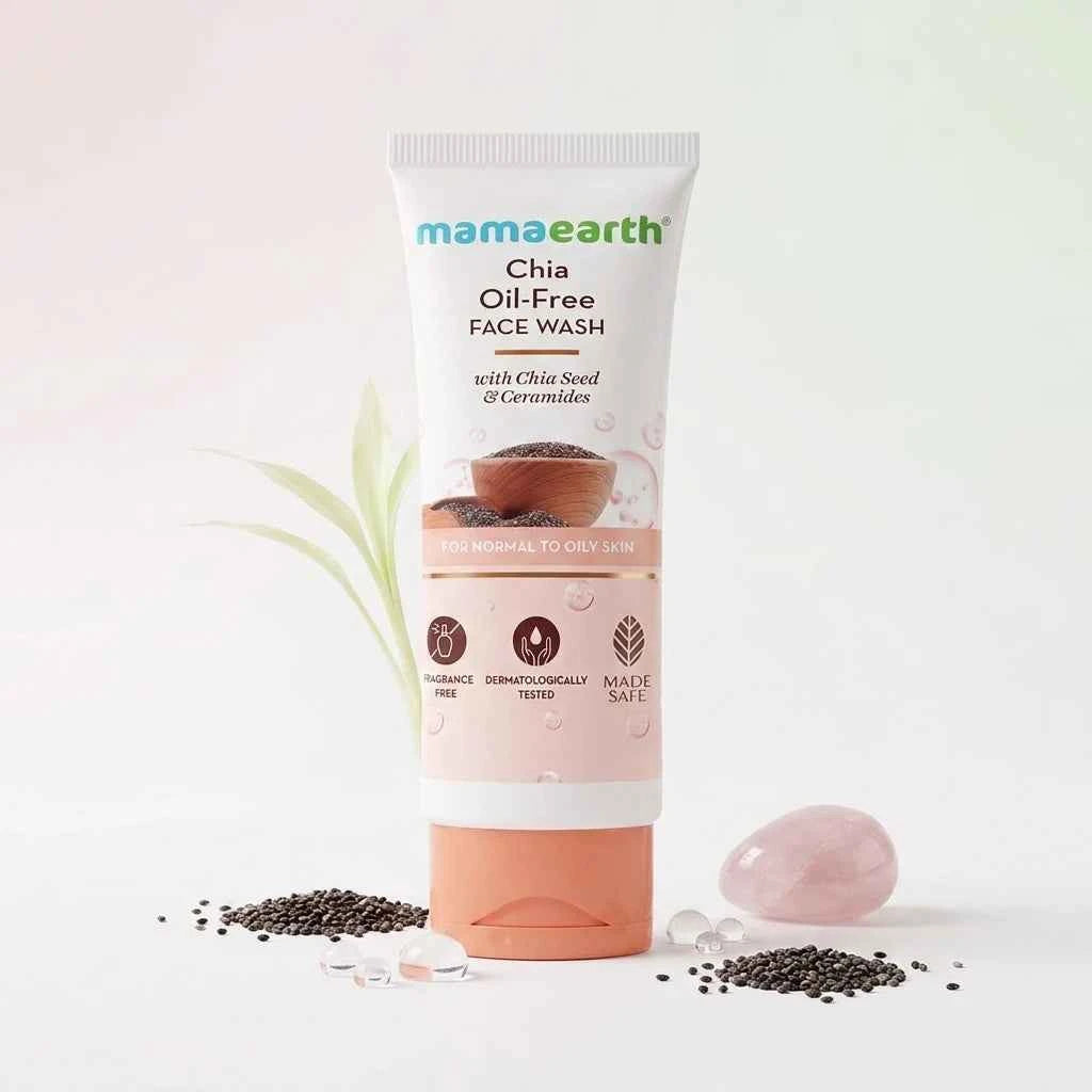 Mamaearth Chia Oil Free Face Wash 100ml with Chia Seed & Ceramides | Oil Free Face Cleanser for Normal to Oily Skin - GEHNA OFFICIAL