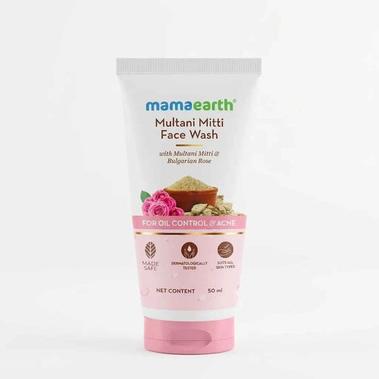 Mamaearth Multani Mitti Face Wash 50ml for Oil Control & Acne | With Multani Mitti & Bulgarian Rose | Deep Cleansing Face Wash - GEHNA OFFICIAL